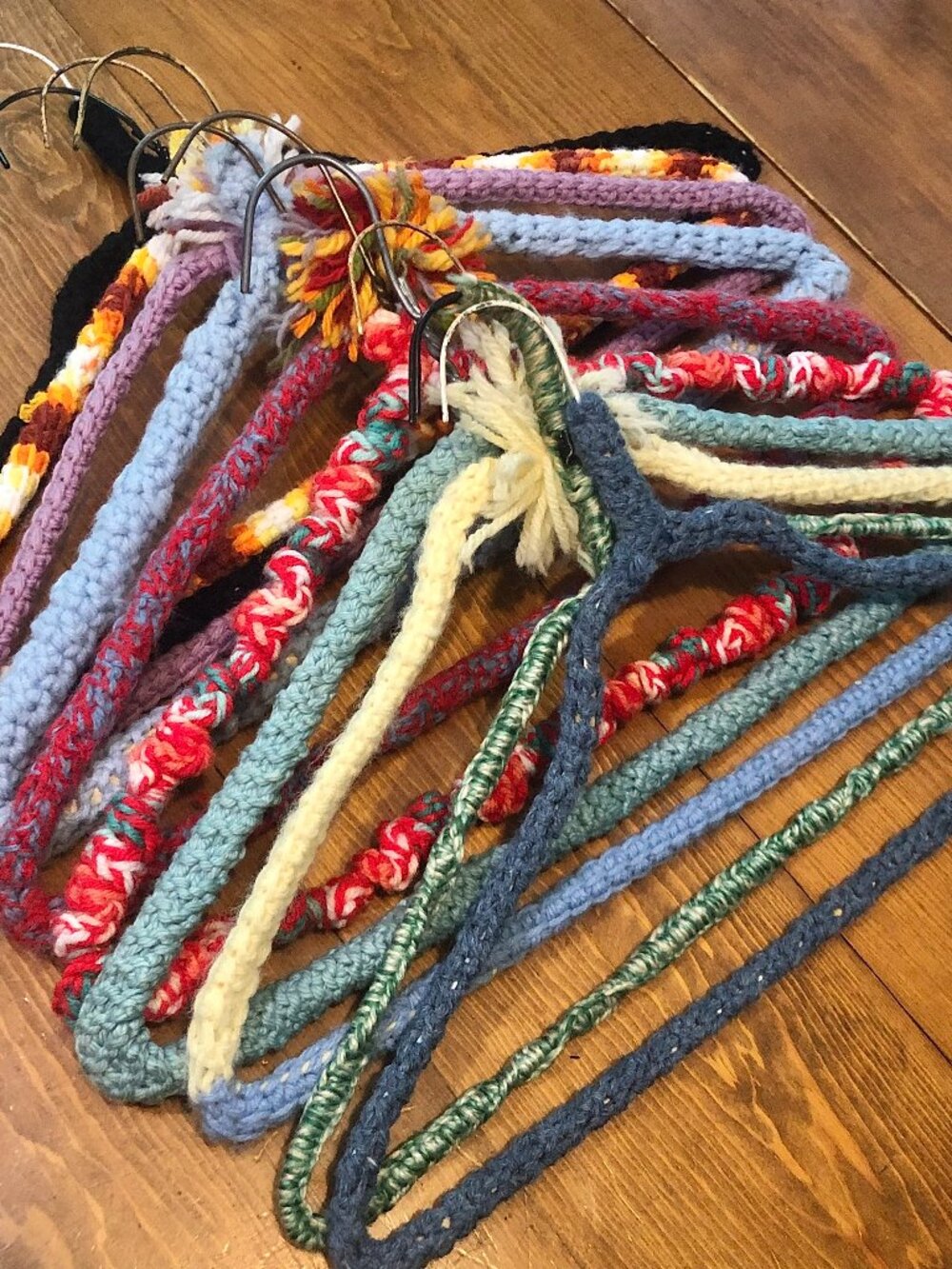 Vintage Lot 10 Crochet Yarn Covered Hangers Adult Non Slip Boho Cottage